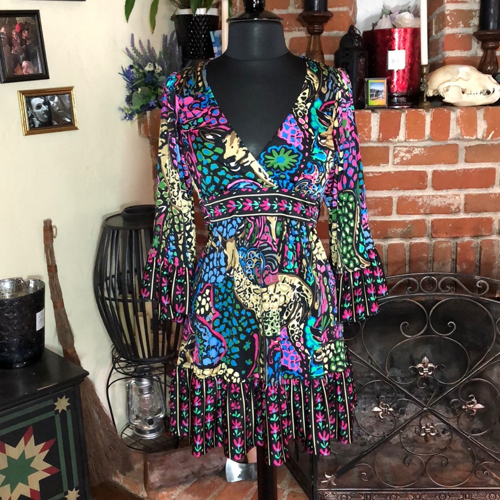 Betsy Johnson Bell Sleeve Bright Safari Dress